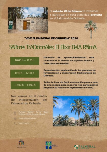 El programa ‘Vive el Palmeral de Orihuela 2026’ divulgará su valor ambiental, cultural y patrimonial con una agenda mensual de actividades 
