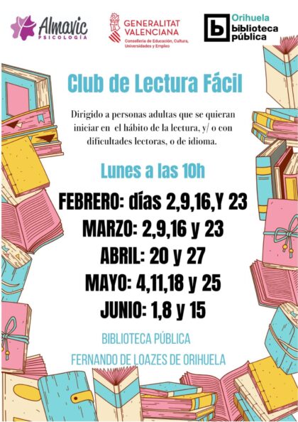 Orihuela, evento: Club de lectura fácil para personas adultas para iniciarse en el hábito de la lectura, dentro de los actos de la Biblioteca Pública y Archivo Histórico ‘Fernando de Loazes’ Orihuela, evento: Club de lectura fácil para personas adultas para iniciarse en el hábito de la lectura, dentro de los actos de la Biblioteca Pública y Archivo Histórico ‘Fernando de Loazes’