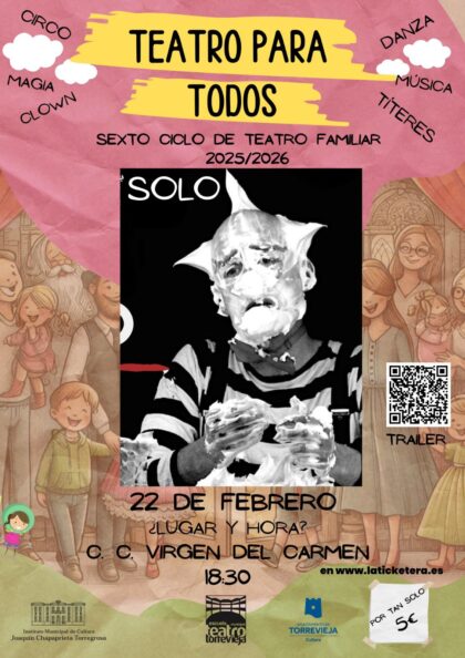 El VI ciclo 'Teatro para Todos' presenta este domingo el espectáculo 'Solo' en el Centro Cultural 'Virgen del Carmen'