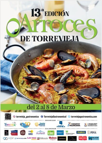 Torrevieja, evento: 13ª edición del evento gastronómico 'Arroces de Torrevieja', con 19 restaurantes participantes, organizada por la Asociación de Empresas de Hostelería de Torrevieja y Comarca (AEHTC) y la Concejalía de Turismo