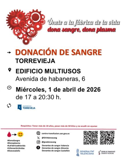 Torrevieja, evento: Donación de sangre, organizada por el Centro de Transfusiones de la Comunidad Valenciana
