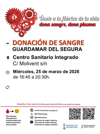 Guardamar del Segura, evento: Donación de sangre, organizada por el Centro de Transfusiones de la Comunidad Valenciana