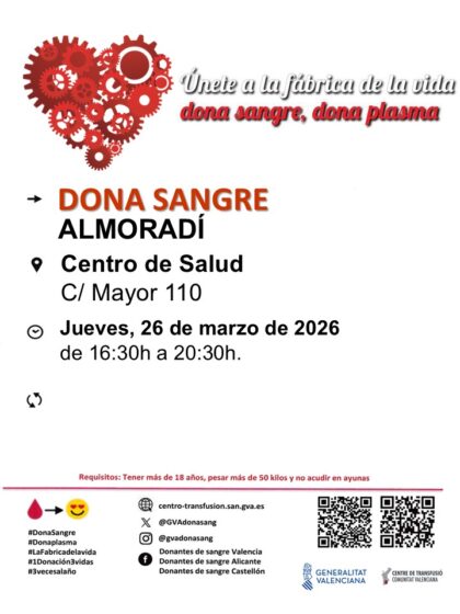 Almoradí, evento: Donación de sangre, organizada por el Centro de Transfusiones de la Comunidad Valenciana