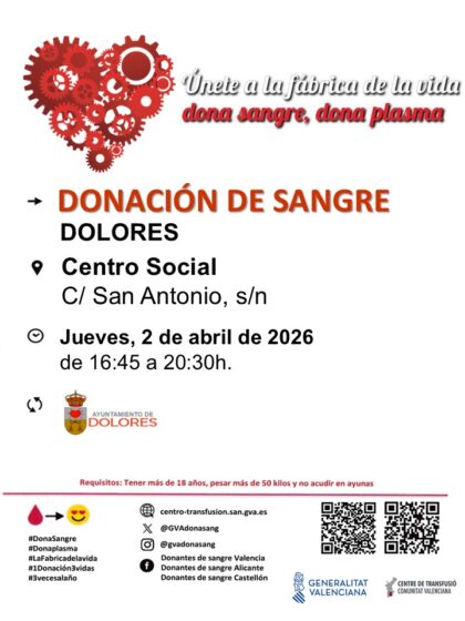 Dolores, evento: Donación de sangre, organizada por el Centro de Transfusiones de la Comunidad Valenciana