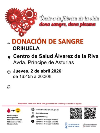 Orihuela, evento: Donación de sangre, organizada por el Centro de Transfusiones de la Comunidad Valenciana