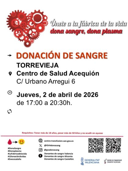 Torrevieja, evento: Donación de sangre, organizada por el Centro de Transfusiones de la Comunidad Valenciana