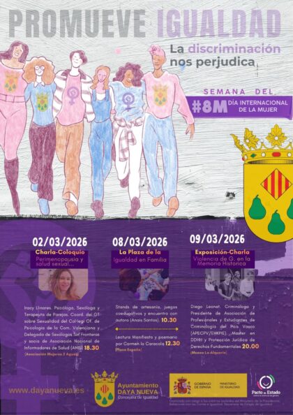 Daya Nueva, evento: Conferencia 'Perimenopausia y salud sexual...', a cargo de la psicóloga, sexóloga y terapeuta de parejas, Iracy Llinares, dentro de los actos del Día Internacional de la Mujer, el 8M, organizados por la Concejalía de Igualdad