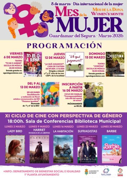 Guardamar del Segura, evento cultural: Sesión de cine con la película alemana-austriaca 'Lou Andreas-Salomé' (2016, VOS) en el ciclo 'Filmoteca' y actos del Mes de la Mujer y del Día Internacional de la Mujer, el 8M, dentro de la agenda municipal de marzo del Ayuntamiento