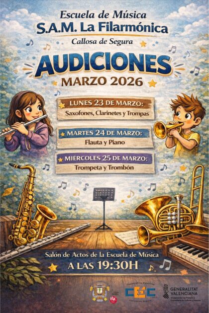 Callosa de Segura, evento cultural: Audición de flauta y piano de la escuela de música de la Sociedad Arte Musical 'La Filarmónica', organizada por la propia SAM 'La Filarmónica'