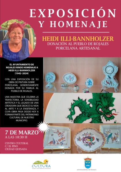 Ciudad Quesada de Rojales, evento: Exposición de pintura sobre porcelana artesanal de la artista Heidi Illi-Bannholzer (1942-2024), organizada por la Concejalía de Cultura y el Centro Cultural de Ciudad Quesada