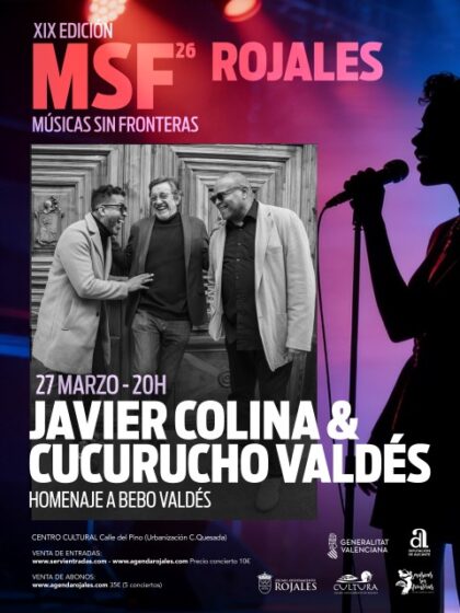 Ciudad Quesada de Rojales, evento cultural: Concierto de Javier Colina & Cucurucho Valdés en homenaje a Bebo Valdés en el festival XIX 'Músicas sin fronteras', dentro de los actos de marzo de la Concejalía de Cultura