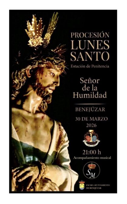 Benejúzar, evento: Procesión de la imagen titular de la Hermandad de la Sentencia, el Señor de la Humildad, en su estación de penitencia, dentro de los actos de Semana Santa organizados por la Junta Mayor de Cofradías y Hermandades de Semana Santa y el Ayuntamiento