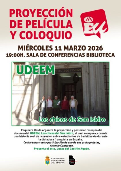 Guardamar del Segura, evento cultural: Sesión de cine y coloquio con la película documental 'UDEEM, los chicos de San Isidro' con la participación de uno de sus protagonistas, Antonio Camarero, dentro de la agenda municipal de marzo del Ayuntamiento