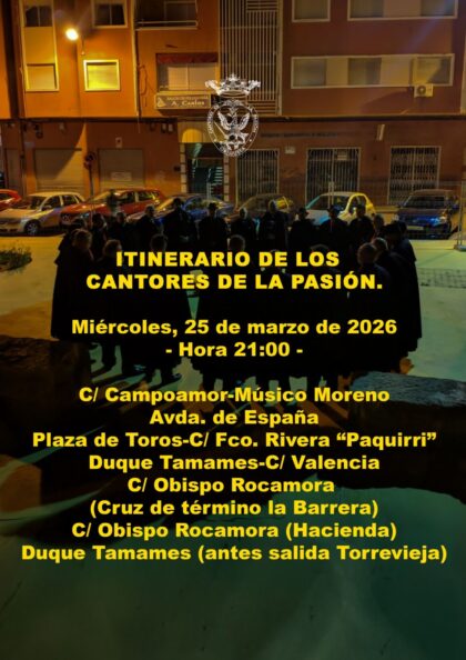 Orihuela, evento: Tradicional Canto de la Pasión por los Cantores de la Pasión, dentro de los actos de Cuaresma organizados por la Junta Mayor de Semana Santa