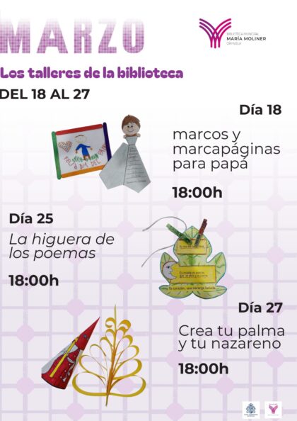 Orihuela, evento: Taller 'La higuera de los poemas', dentro de los talleres para edades de 3 a 8 años organizados por la Biblioteca Municipal 'María Moliner'