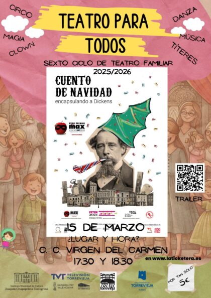Torrevieja, evento cultural: Segundo pase de la representación de la obra de teatro de objetos para niños a partir de 5 o 6 años 'Cuento de Navidad', dentro de la programación cultural para el primer cuatrimestre de 2026 organizada por la Concejalía de Cultura