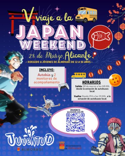 Almoradí, evento: Salida al V Viaje a la 'Japan Weekend' de Alicante para jóvenes de Almoradí de 12 a 30 años, dentro de las actividades de marzo organizadas por la Concejalía de Juventud