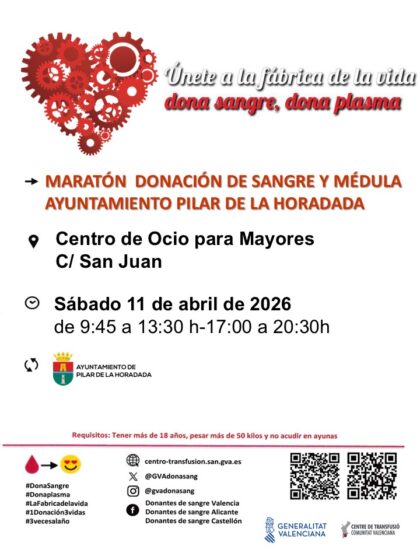 Pilar de la Horadada, evento: Maratón de donación de sangre y de médula, organizada por el Centro de Transfusiones de la Comunidad Valenciana