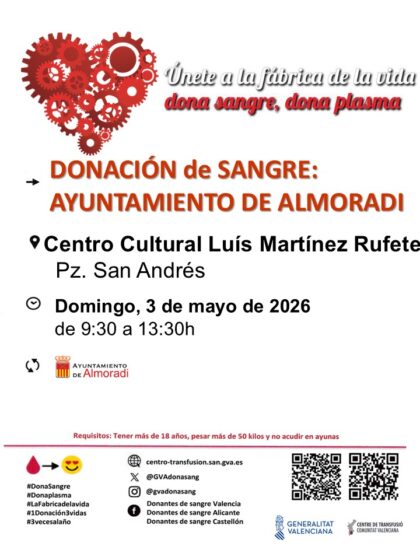 Almoradí, evento: Donación de sangre, organizada por el Centro de Transfusiones de la Comunidad Valenciana