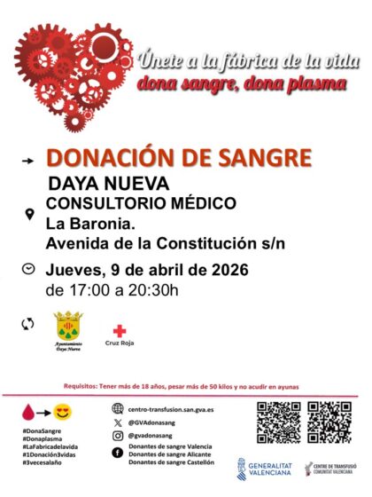 Daya Nueva, evento: Donación de sangre, organizada por el Centro de Transfusiones de la Comunidad Valenciana