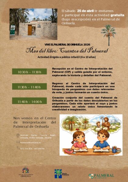 El Palmeral de Orihuela acoge este sábado una actividad familiar para fomentar la creatividad con motivo del Día del Libro