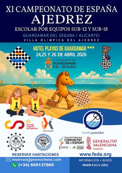 Guardamar del Segura, evento: XI Campeonato de España de Ajedrez Escolar por Equipos sub-12 y sub-18, dentro de la agenda municipal de abril del Ayuntamiento