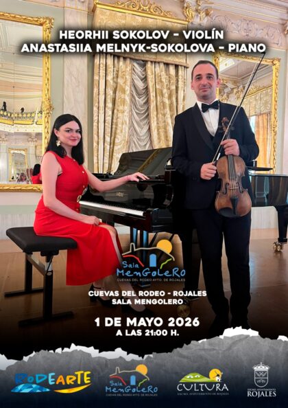 Rojales, evento: Concierto de violín y piano por el violinista Heorhii Sokolov y la pianista Anastasia Melnyk-Sokolova en el encuentro ‘Rodearte’, dentro de los actos de mayo de la Concejalía de Cultura