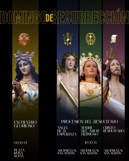 Callosa de Segura, evento: Procesión del Encuentro Glorioso, con representación y estandartes de todas las cofradías y hermandades, dentro de los actos de Semana Santa organizados por la Junta Central de Semana Santa