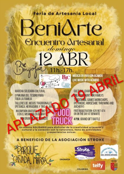 Benijófar, evento: Rifa de regalos con premios donados, dentro del encuentro artesanal solidario 'BeniArte' organizado por la asociación de ictus y daño cerebral 'Stroke association' y la asociación artístico artesanal 'Cuevas de Rojales'