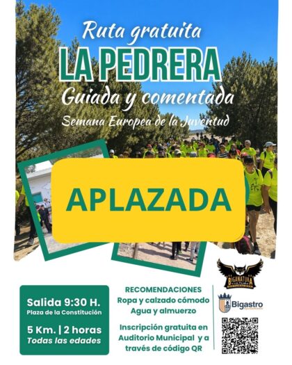 Bigastro, evento: APLAZADA Ruta gratuita a 'La Pedrera', que forma parte de la 'Ruta Alquibla', para descubrir la naturaleza e historia del municipio, por el naturalista Efrén Pamies, el cronista oficial Pascual Segura y Trino García, organizada por el Ayuntamiento