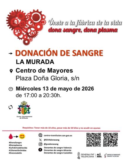 La Murada de Orihuela, evento: Donación de sangre, organizada por el Centro de Transfusiones de la Comunidad Valenciana