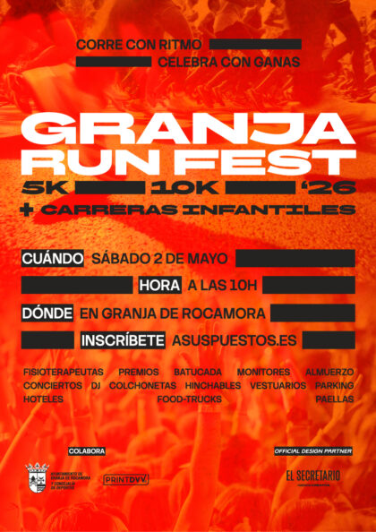Granja de Rocamora, evento: Carrera de 10k, 5k y para menores 'Granja Run Fest', dentro de los actos de las fiestas de la Santísima Cruz 2026 organizados por el Ayuntamiento y la Comisión de Fiestas Granja de Rocamora, evento: Carrera de 10k, 5k y para menores 'Granja Run Fest', dentro de los actos de las fiestas de la Santísima Cruz 2026 organizados por el Ayuntamiento y la Comisión de Fiestas