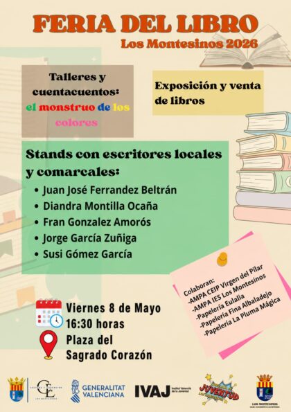 Los Montesinos organiza para este viernes la Feria del Libro 2026 si las condiciones meteorológicas lo permiten 
