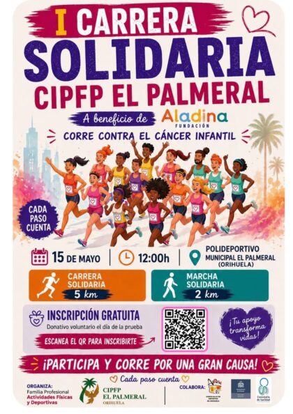 Deporte y solidaridad se unen en Orihuela contra el cáncer infantil con la I Carrera Solidaria del CIPFP ‘El Palmeral'