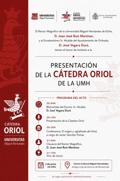 La Cátedra Oriol de la UMH inicia su andadura para impulsar el estudio, la divulgación y la proyección del principal símbolo identitario de Orihuela