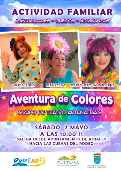 Rojales, evento: Salida del grupo de teatro artenativas con la actividad familiar 'Aventura de colores' en el encuentro ‘Rodearte’, dentro de los actos de mayo de la Concejalía de Cultura Rojales, evento: Salida del grupo de teatro artenativas con la actividad familiar 'Aventura de colores' en el encuentro ‘Rodearte’, dentro de los actos de mayo de la Concejalía de Cultura