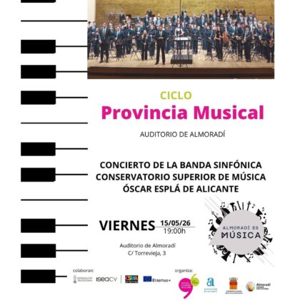Almoradí, evento cultural: Concierto del ciclo 'Provincia musical' por la banda sinfónica del Conservatorio Superior de Música 'Óscar Esplá' de Alicante, organizado por la Concejalía de Educación y Música