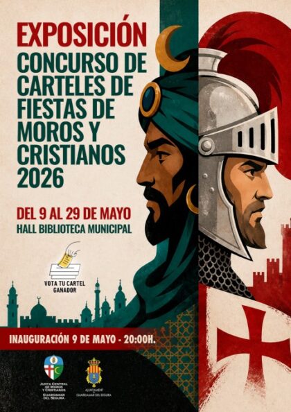 Guardamar del Segura, evento: Exposición del concurso de carteles anunciador de fiestas de moros y cristianos 2026, dentro de la agenda municipal de mayo del Ayuntamiento