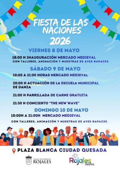 Ciudad Quesada de Rojales, evento: Inauguración del mercado medieval con talleres, animación y muestras de aves rapaces, dentro de los actos de la Fiesta de las Naciones organizados por el Ayuntamiento