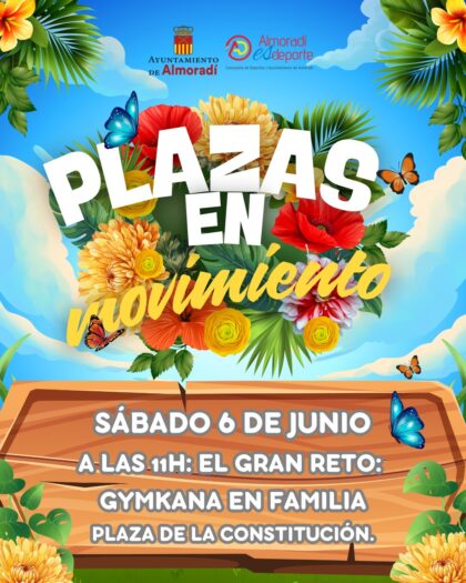 Almoradí, evento: Sesión de gymkana en familia 'El gran reto', dentro del programa 'Plazas en movimiento' organizada por las concejalías de Sanidad y Bienestar Social y de Deportes