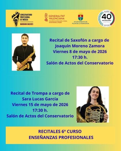 Pilar de la Horadada, evento cultural: Recital de saxofón a cargo de Joaquín Moreno, organizado por el Ayuntamiento y el Conservatorio Profesional de Música 'Mariana Baches'