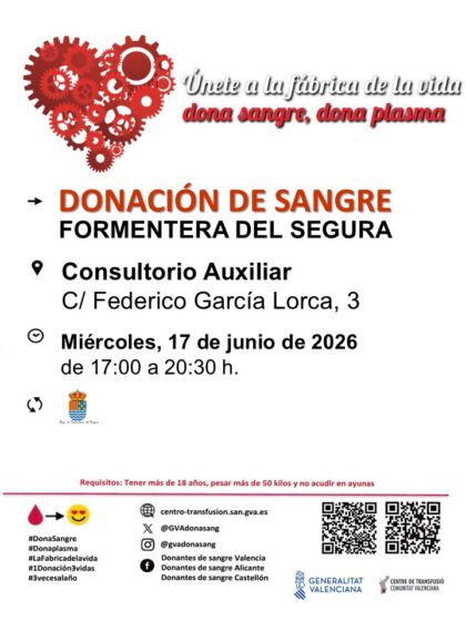 Formentera del Segura, evento: Donación de sangre, organizada por el Centro de Transfusiones de la Comunidad Valenciana