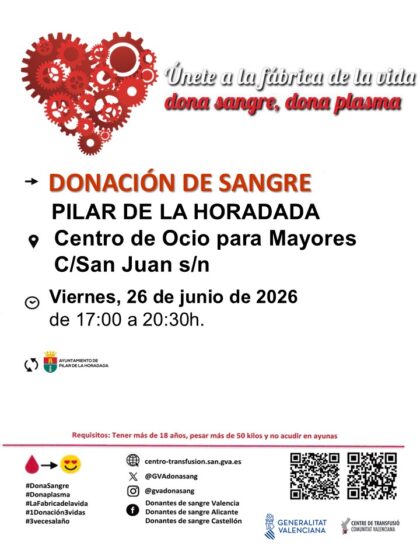 Pilar de la Horadada, evento: Donación de sangre, organizada por el Centro de Transfusiones de la Comunidad Valenciana