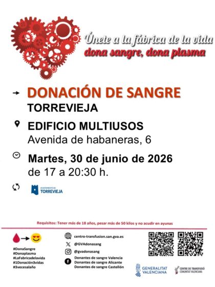 Torrevieja, evento: Donación de sangre, organizada por el Centro de Transfusiones de la Comunidad Valenciana