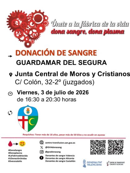 Guardamar del Segura, evento: Donación de sangre, organizada por el Centro de Transfusiones de la Comunidad Valenciana y la Junta Central de Moros y Cristianos