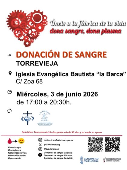Torrevieja, evento: Donación de sangre, organizada por el Centro de Transfusiones de la Comunidad Valenciana