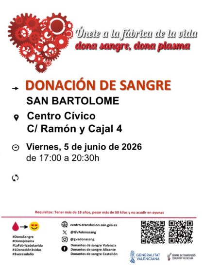 San Bartolomé de Orihuela, evento: Donación de sangre, organizada por el Centro de Transfusiones de la Comunidad Valenciana