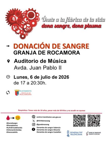 Granja de Rocamora, evento: Donación de sangre, organizada por el Centro de Transfusiones de la Comunidad Valenciana