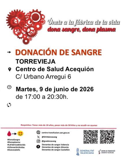 Torrevieja, evento: Donación de sangre, organizada por el Centro de Transfusiones de la Comunidad Valenciana