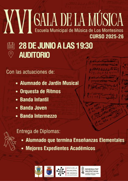 Los Montesinos celebra este domingo su XVI Gala como broche final al curso 2025-2026 de la Escuela Municipal de Música